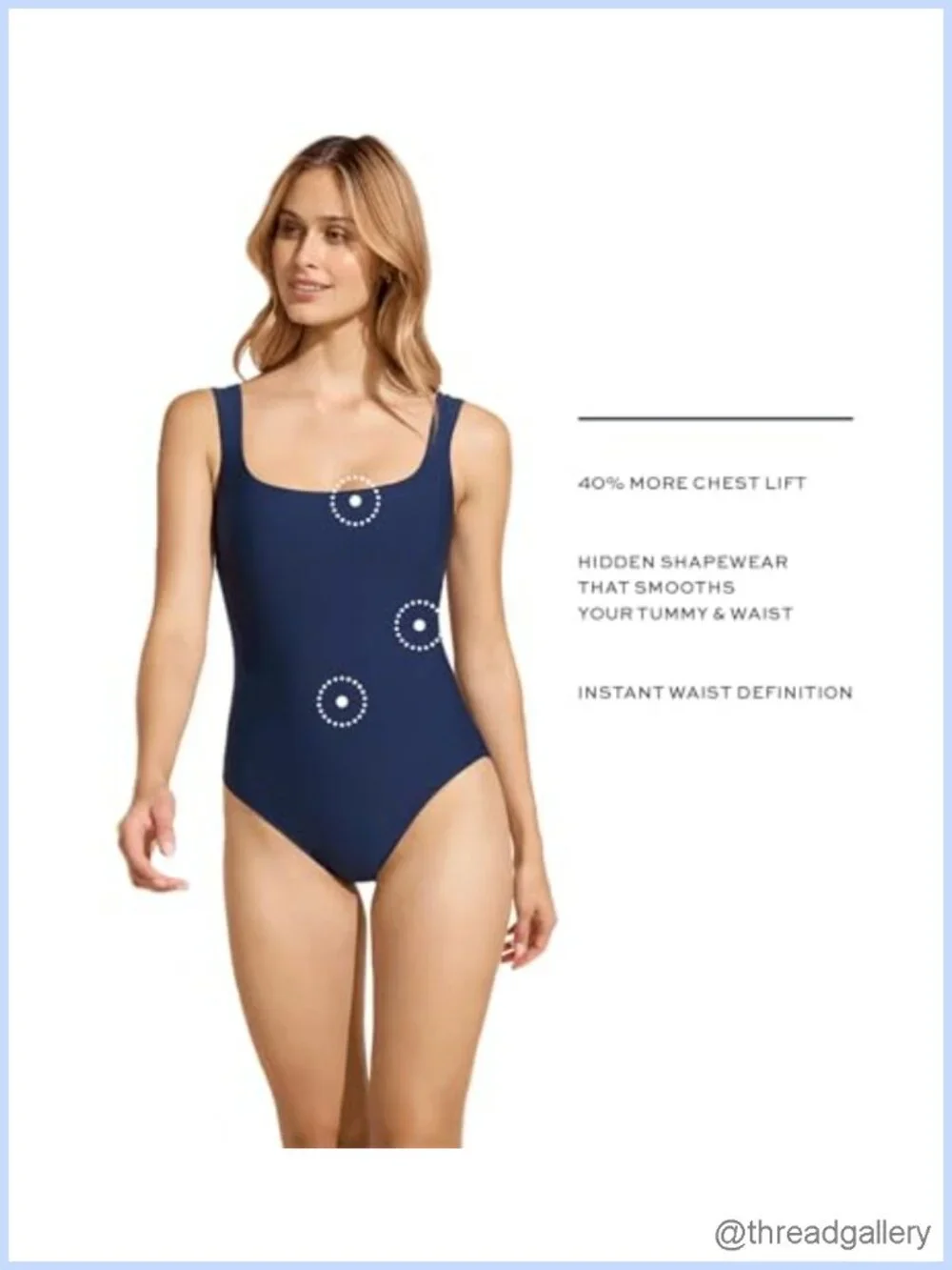 Shapewear One-Piece Swimsuit with Square Neck, High Compression Tummy Control